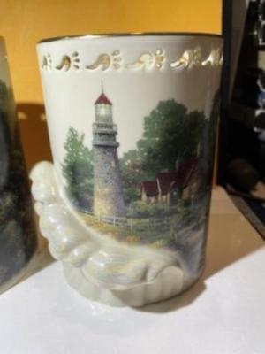2-Lenox Fine China "the Light of Peace Votive" By Thomas Kinkade 5.75" Tall in VG Preowned Condition.