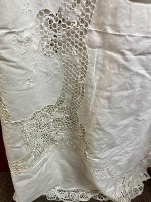 Very Large White Cotton Lace & Embroidery Rectangular Tablecloth