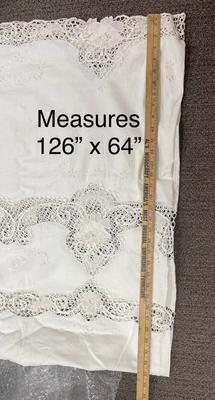 Very Large White Cotton Lace & Embroidery Rectangular Tablecloth