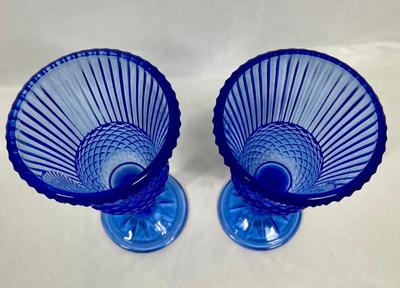 Blue Fostoria Glass George and Martha Washington Wine Goblets Avon 1976