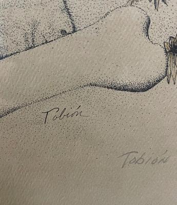 Artist Proof Framed Sketch of Basset Hound Puppy sitting in amongst daisies signed Tobion