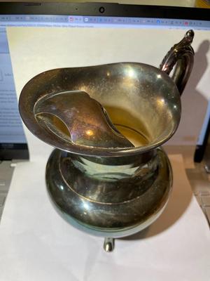 Vintage Oneida Water Pitcher Silver Plated Footed & w/Ice Guard 8" Tall in Good Condition Needs Polishing.