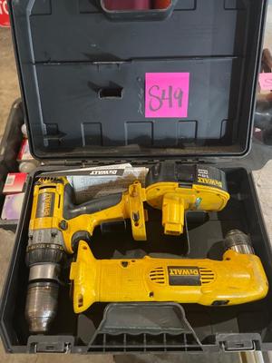 S49-Dewalt right angle drill/driver, Heavy duty XRP half-inch cordless drill and battery