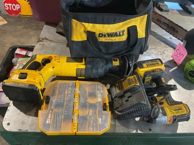 S49.5-Dewalt cordless impact driver with battery, battery charger, and reciprocating saw with battery, bits and a Dewalt bag