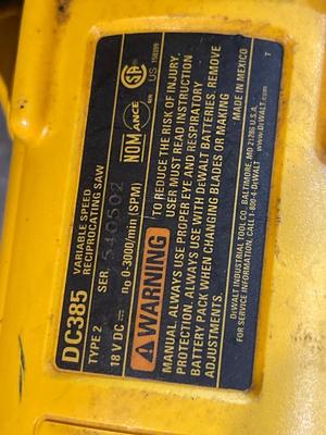 S49.5-Dewalt cordless impact driver with battery, battery charger, and reciprocating saw with battery, bits and a Dewalt bag