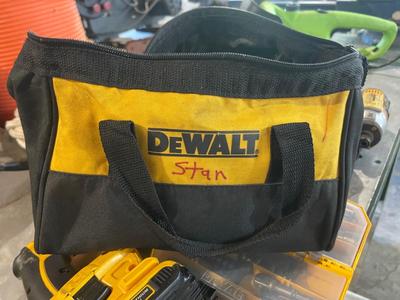 S49.5-Dewalt cordless impact driver with battery, battery charger, and reciprocating saw with battery, bits and a Dewalt bag