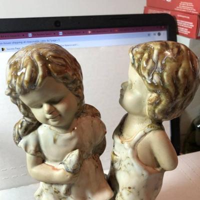 Vintage Pottery Boy/Girl Heavy Figurine 8.5" Tall Preowned from an Estate in Very Good Condition as Pictured.
