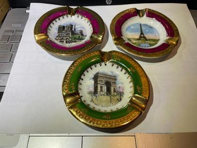 3-Vintage Limoges France 4" Porcelain Ashtrays Preowned from an Estate in Good Condition.