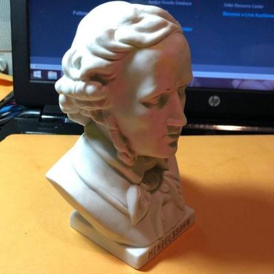 Vintage MENDELSSOHN Bisque/Parian Bust Figure 5-5/8" Tall in Good Preowned Condition.