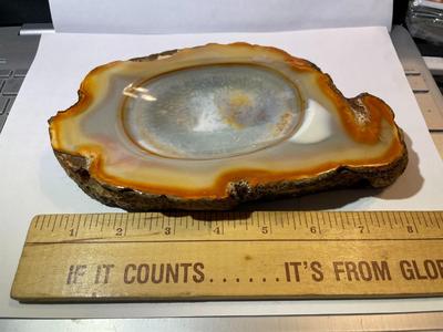 Vintage Geode Ashtray Rust Gold-tone Colors 8" Long x 4.5" Wide in VG Preowned Condition.