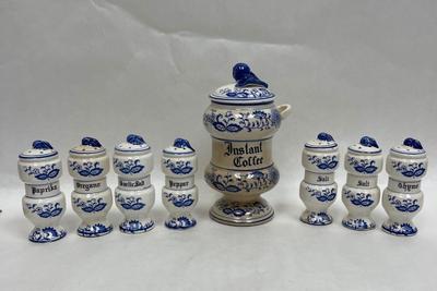 Arnate Blue Onion Ceramic Spice Jars and Coffee Jar, blue & white