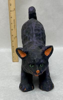 Black Cat Paper Mache Statue Figure Halloween Decor