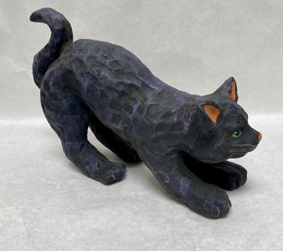 Black Cat Paper Mache Statue Figure Halloween Decor