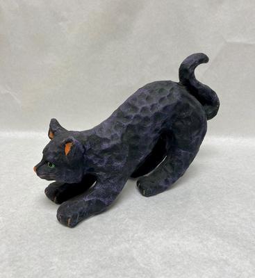 Black Cat Paper Mache Statue Figure Halloween Decor