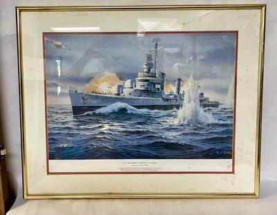 Print of USS Plunkett in action at Anzio, Italy by Richard C. Moore