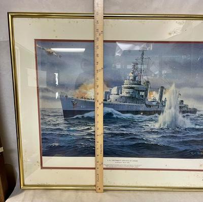 Print of USS Plunkett in action at Anzio, Italy by Richard C. Moore