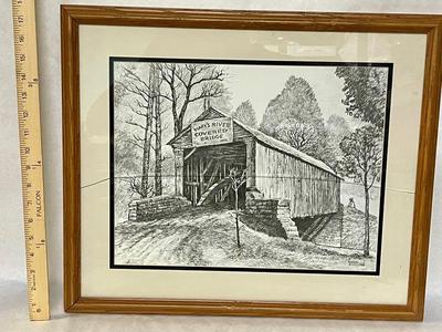 Framed Art, Covered Bridge over Mary’s River - by Roscoe Misselhorn