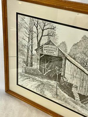 Framed Art, Covered Bridge over Mary’s River - by Roscoe Misselhorn