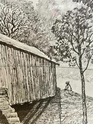 Framed Art, Covered Bridge over Mary’s River - by Roscoe Misselhorn