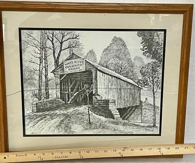 Framed Art, Covered Bridge over Mary’s River - by Roscoe Misselhorn