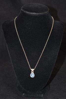 925 Sterling Pendant w/ Opal & Diamond Chip, Sterling Chain 18”, 4.0g