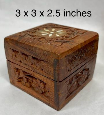 Vintage Wooden Box Lot - 3 square trinket boxes