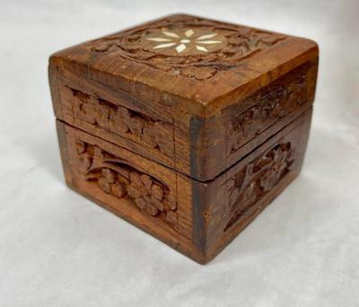 Vintage Wooden Box Lot - 3 square trinket boxes