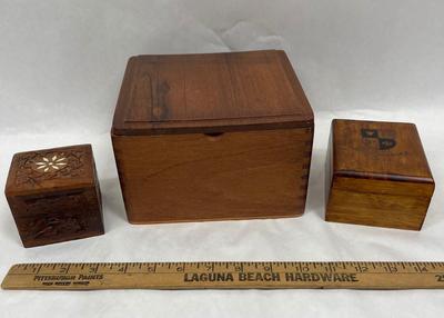 Vintage Wooden Box Lot - 3 square trinket boxes