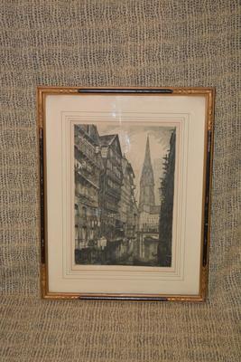 Framed & Matted Vintage Signed Lithograph 20.75”x16.25”
