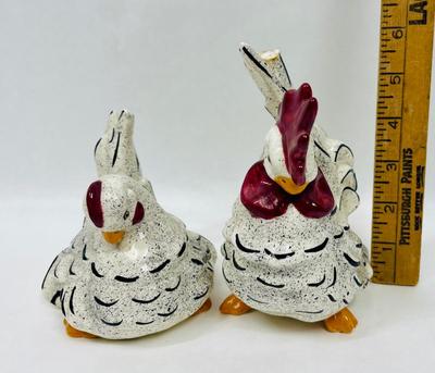 Vintage Black and White Dalmatian Chicken Figurine Pair - handpainted