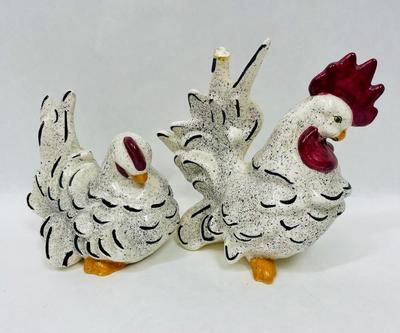 Vintage Black and White Dalmatian Chicken Figurine Pair - handpainted
