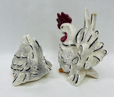 Vintage Black and White Dalmatian Chicken Figurine Pair - handpainted