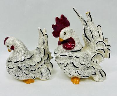 Vintage Black and White Dalmatian Chicken Figurine Pair - handpainted