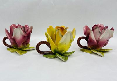ntage Capodimonte Porcelain Flower Candle Holders pink & yellow