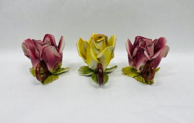 ntage Capodimonte Porcelain Flower Candle Holders pink & yellow