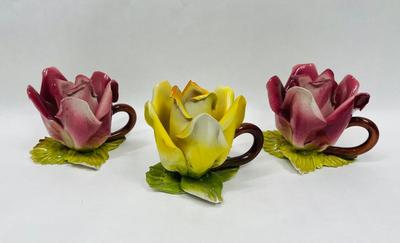 ntage Capodimonte Porcelain Flower Candle Holders pink & yellow