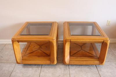 Pair of Wood and Glass Top Side Tables (2)