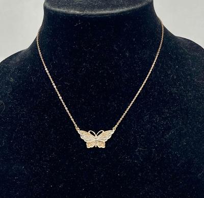 1928 Gold Tone Necklace with Butterfly Pendant
