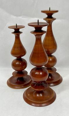 A lot of three wooden candleholders handmade