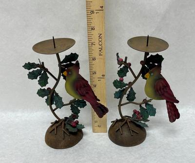 Rustic Metal Christmas Bird Candlestick Holders