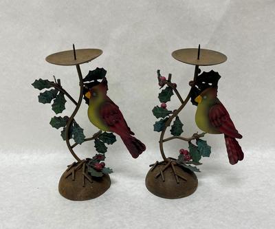 Rustic Metal Christmas Bird Candlestick Holders
