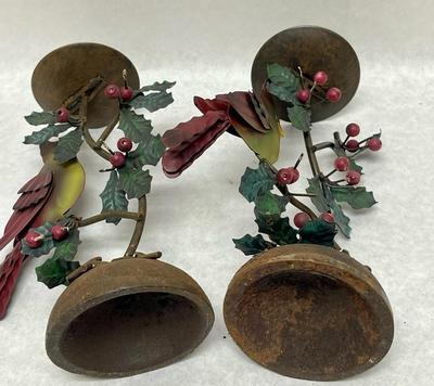 Rustic Metal Christmas Bird Candlestick Holders