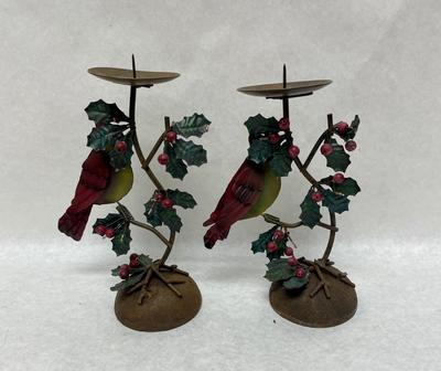 Rustic Metal Christmas Bird Candlestick Holders