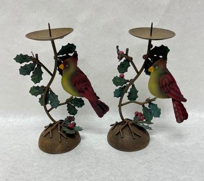 Rustic Metal Christmas Bird Candlestick Holders