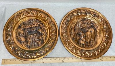 2 VIntage Coppercraft Guild Copper 12.75" Decorative Plates Wall Art