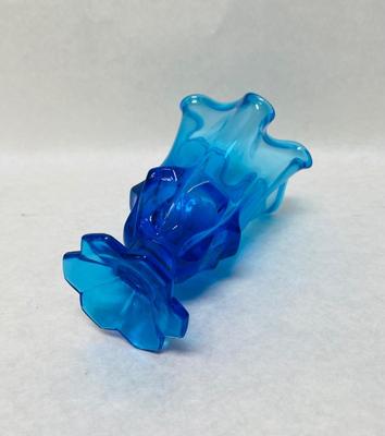 Vintage Fenton Colonial Blue Valencia Handkerchief Top Vase W/6 Tab Footed Base
