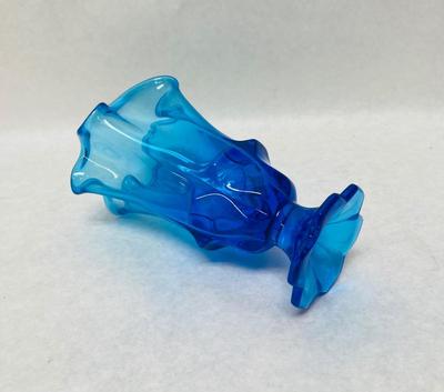 Vintage Fenton Colonial Blue Valencia Handkerchief Top Vase W/6 Tab Footed Base