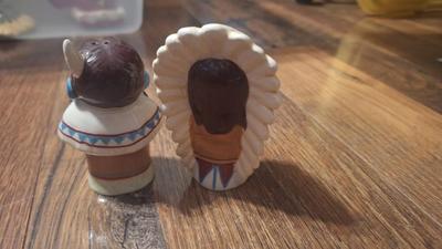 Native American couple salt and pepper shaker, ceramic
