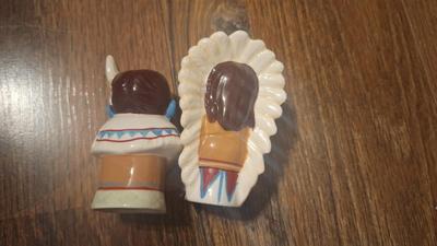 Native American couple salt and pepper shaker, ceramic