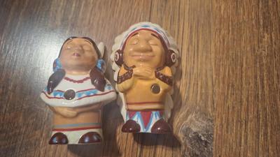 Native American couple salt and pepper shaker, ceramic